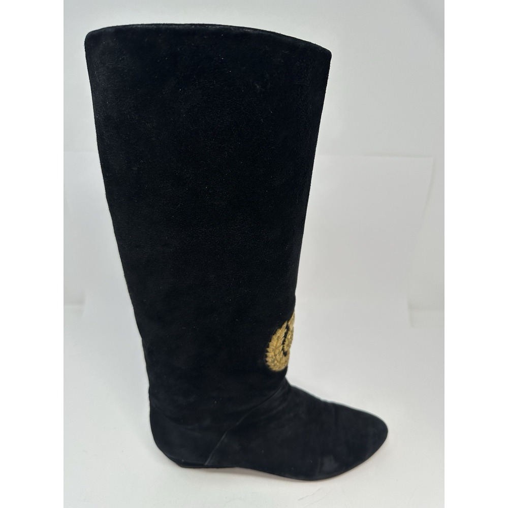 Stuart Weitzman Boots Womens 7.5 B Black Suede Knee Hi Riding Scottish Thistle
